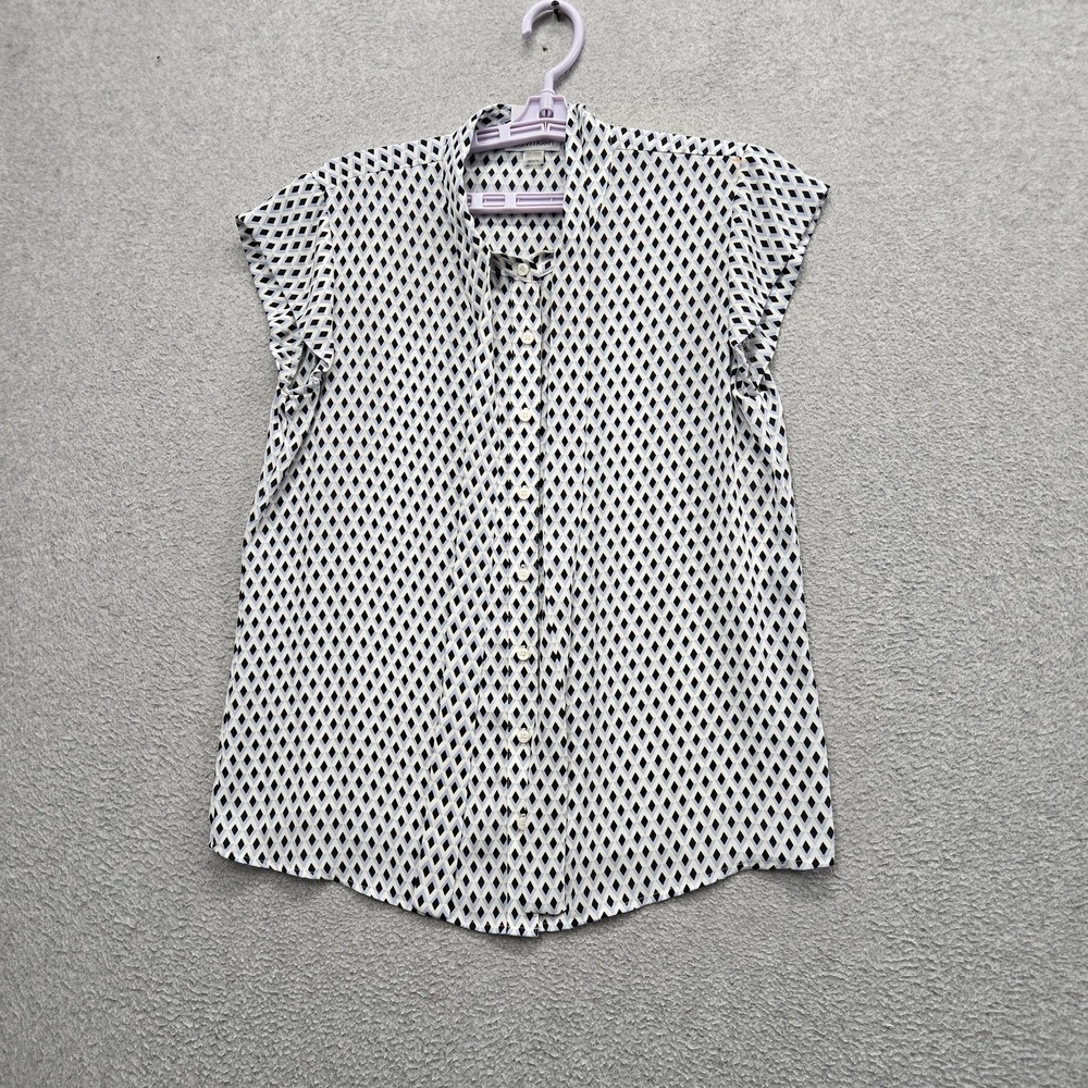 Calvin Klein Women Blouse M White Geometric Button Front NWT